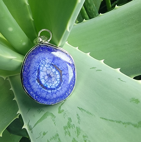 handcrafted Jewelry - Handcrafted Stunning  Blue Solar Quartz 925 Silver Plated Pendant .
